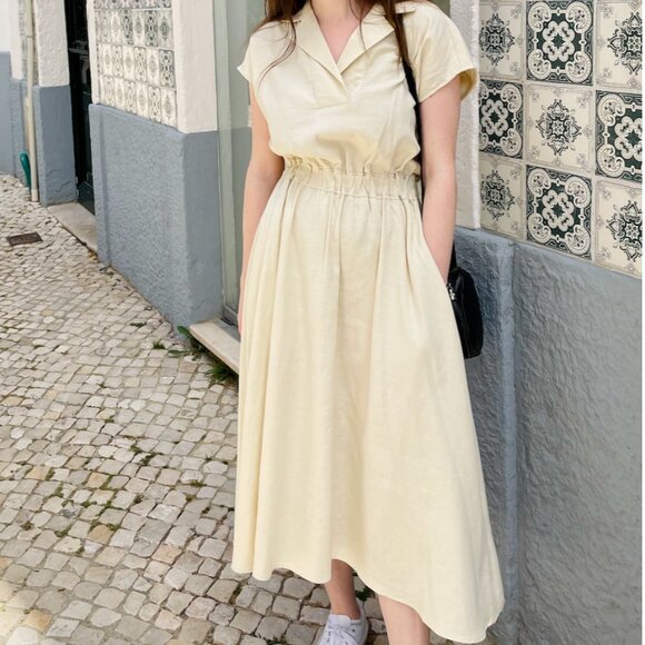 Melloday Linen Blend Dress - Cream - Size Small - Picture 2 of 9